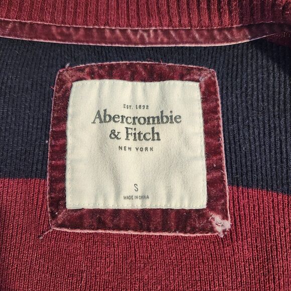 Abercrombie & Fitch Cardigan S Navy Red Stripe Logo Y2K Preppy Academia - Picture 6 of 8